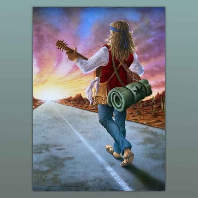 Hippy Solitario Raffaello Vagnini  BOY WITH GUITAR - 80s Poster Vintage