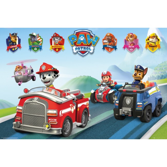 Poster Ufficiale PAW PATROL Ryder, Chase, Rubble Rocky, Zuma, Skype 61X91,5 CM